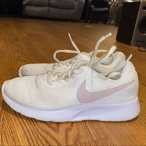 White Nike Shoes With Blush Swoosh